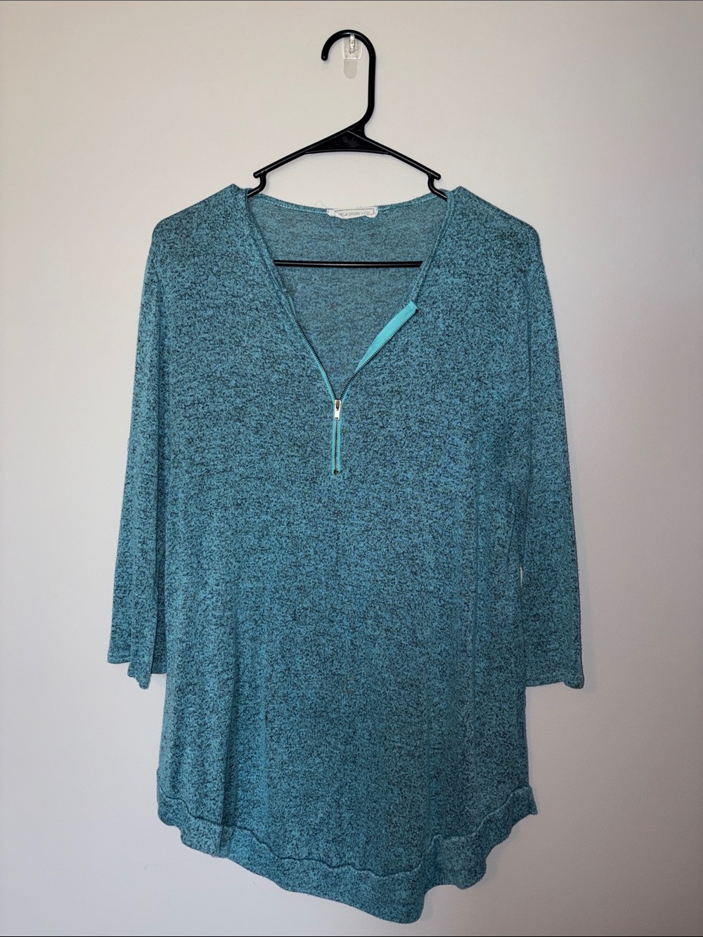 Teal Zip V-Neck Tunic Top Medium